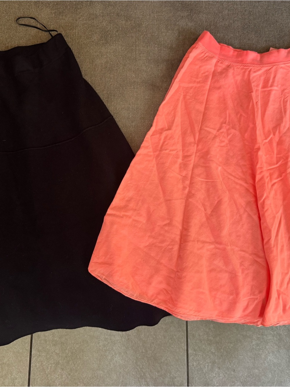 Girls A-Line Skirts in black knit and Coral Pink